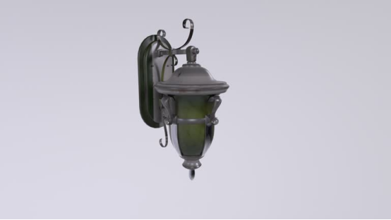 An ornate iron outdoor wall light model, highlighting the materials that undergo hot-dip galvanizing or powder coating for long-term durability.